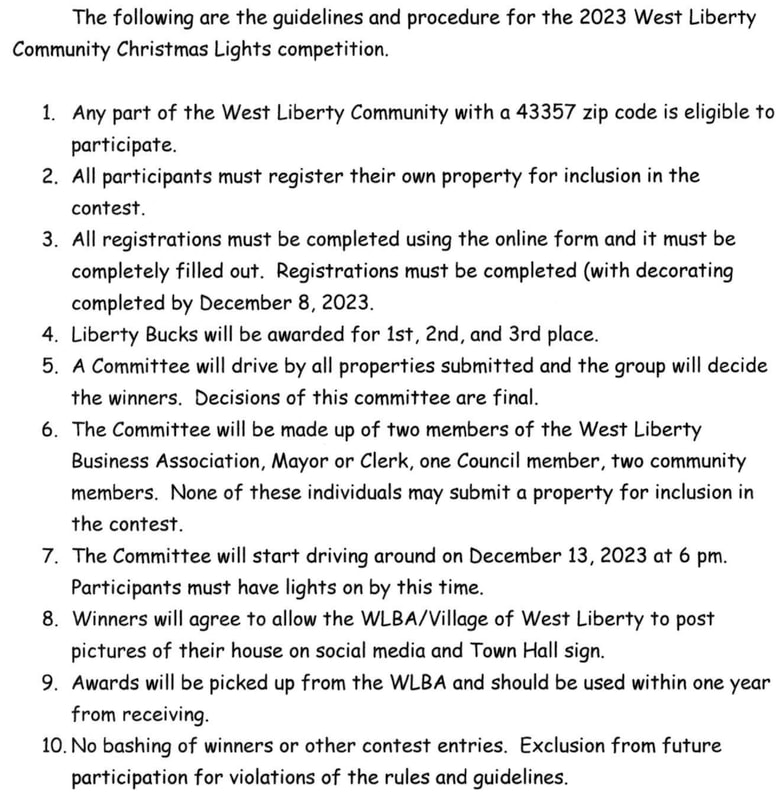 West Liberty Christmas Lights Contest Rules and Regulations
