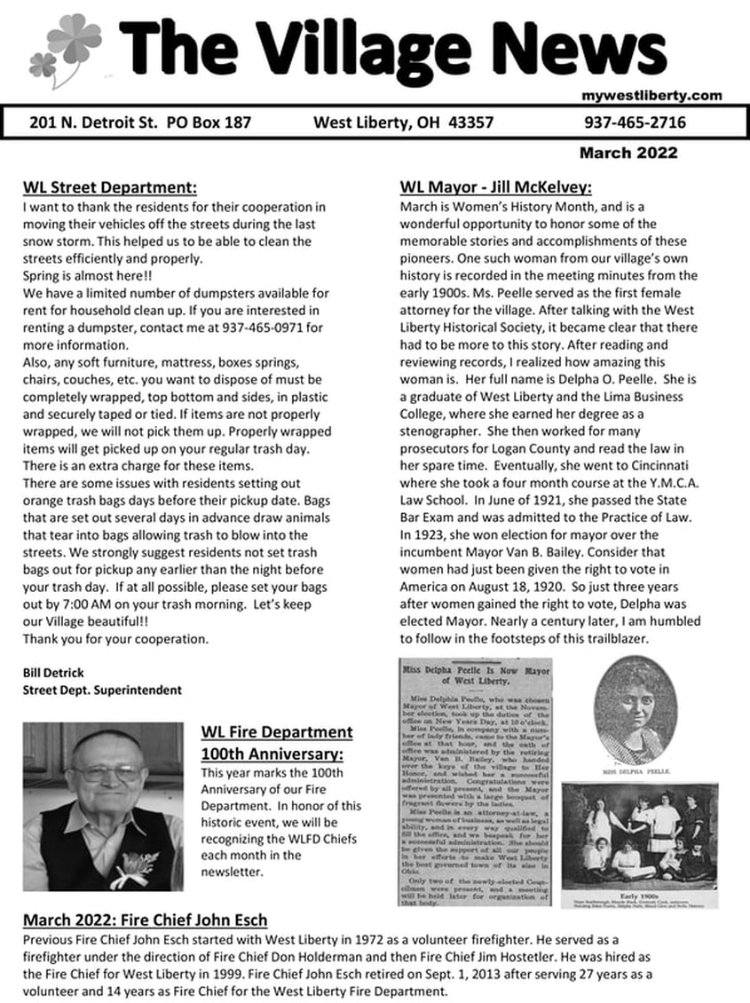 Village of West Liberty monthly newsletter
