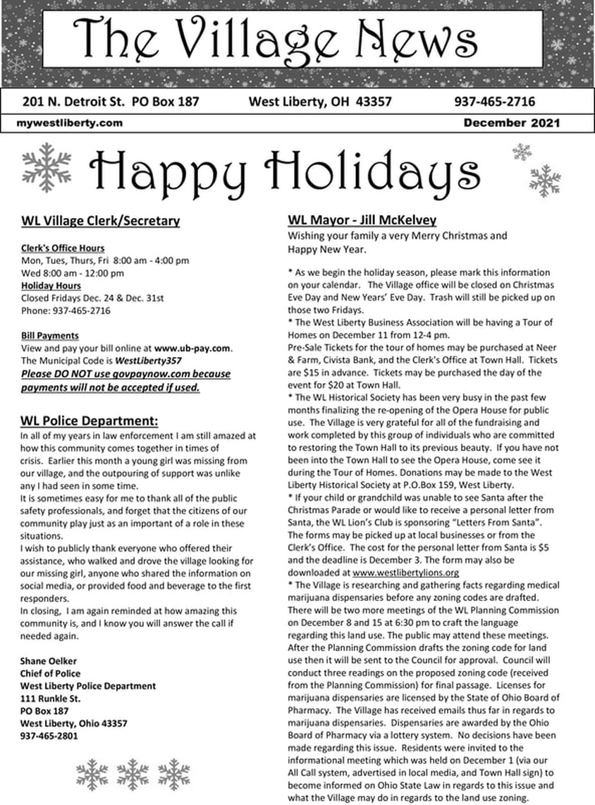 West Liberty Village Newsletter
